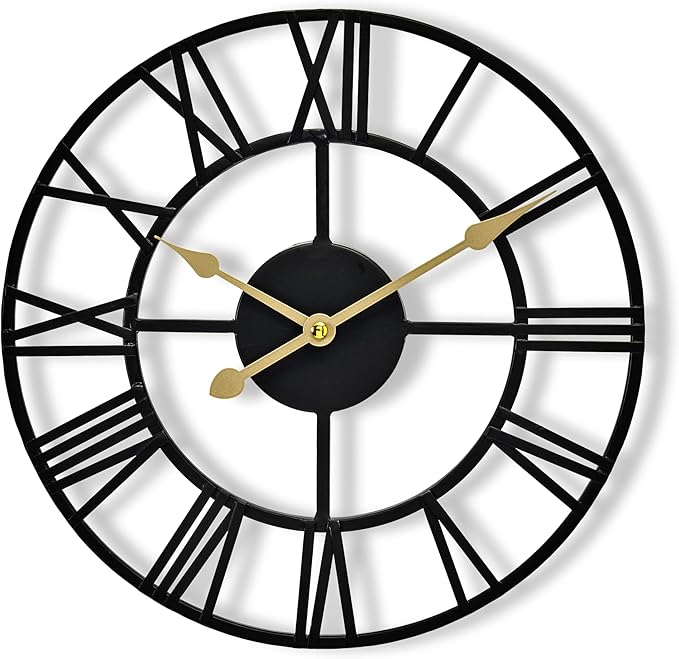 Sorbus Large Wall Clock for Living Room Decor – Easy to Hang 12-Inch Big Wall Clock – Metal Wall Art for Kitchen, Bedroom, Home, Office – Analog Decorative Wall Clock (Black)