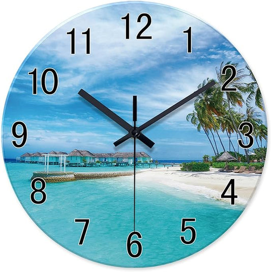 XFM Beach Wall Clock Hawaii Summer Blue Ocean Clocks 20 Inch Silent Non-Ticking Battery Operated Large Coastal Nautical Clock Decorative for Home Kitchen Living Room Office