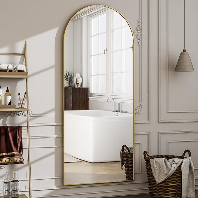 57" x 20" Arched Full Length Mirror - Wall Mounted/Floor Mirror Aluminum Alloy Frame Full Body Mirrors for Bathroom Living Room Bedroom and Entryway,Gold