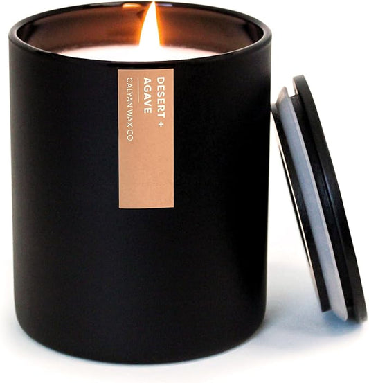 Calyan Wax Co. Desert & Agave Scented Candle - 75 Hour Burn - Luxury Non Toxic Soy Wax Candles - Long Lasting Black Tumbler Jar Candle for Home - 10.2oz