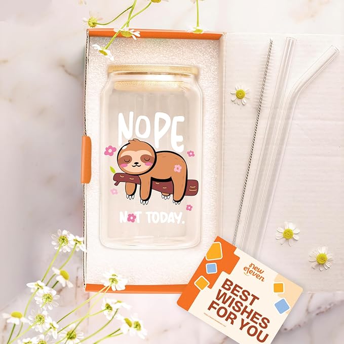 NewEleven Christmas Gifts For Women - Stuff For Sloth Lovers - Cute Funny Christmas Gifts For Women, Best Friend, Sister, Daughter, Coworker - 16 Oz Coffee Glass