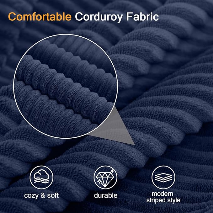 COMAX Convertible Sofa Bed Queen, Folding Floor Couch Corduroy Fold Out Couch Bed Sleeper Mattress with Back Pillows, Boneless Pull Out Loveseat Comfy Futon Lounge for Living Room Bedroom, Navy Blue