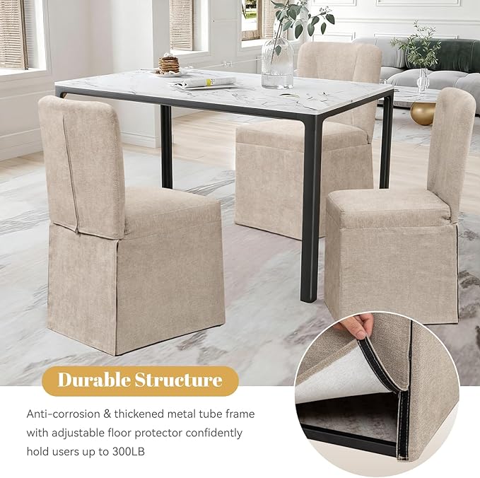 Modern Dining Chairs Set of 6, Upholstered Kitchen Table Chairs, Linen Dining Room Chairs with Metal Frame, Khaki