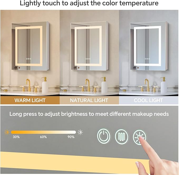 32 x36 Inch LED Lighted Medicine Cabinet with Lights, Recessed or Surface Wall Mount Medicine Cabinet Mirror for Bathroom with Storage, Outlets & USB, Tempered Glass, 3-Color Dimming, Adjustable Shelf