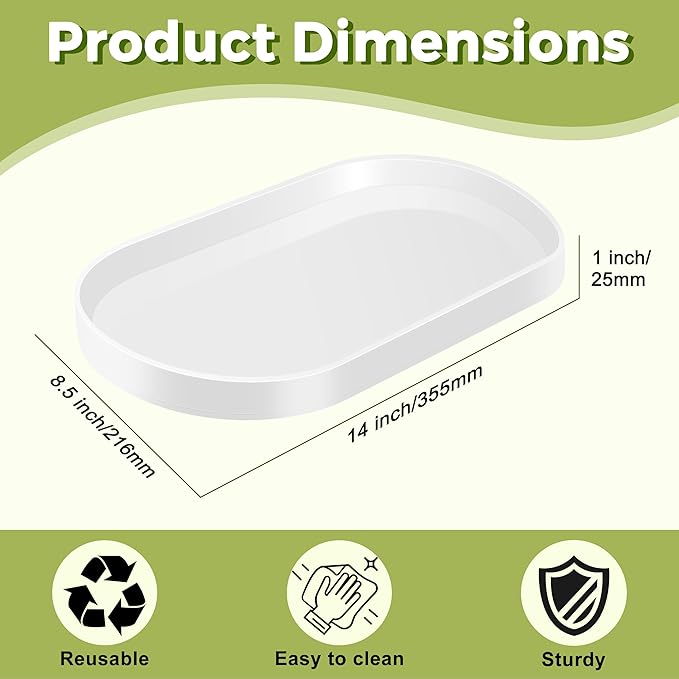 Acrylic Vanity Serving Tray–14"x8.5" Decorative Capsule Shape Tray for Bathroom, Dresser, Coffee Table – Sleek Minimalist Lucite Tray for Perfume, Jewelry, Makeup Organizer (2Pack, Glossy White)