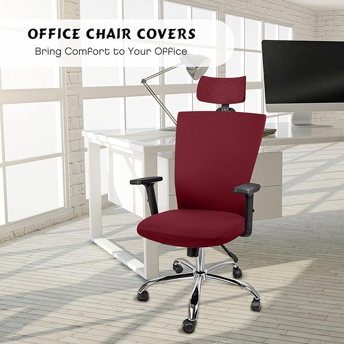 Lounsweer 3 Pieces Office Chair Cover Rolling Desk Chair Cover Gaming Covers Stretch Washable Protector Pets Slipcovers for Swivel Armchair Boss(Classic,Wine Red)