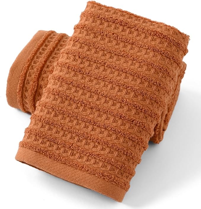 sense gnosis Waffle Hand Towel Striped Pattern Soft 100% Cotton Ultra Absorbent Hand Towels for Bathroom 13 x 29 Inch (Coral Orange, 2 Pieces)