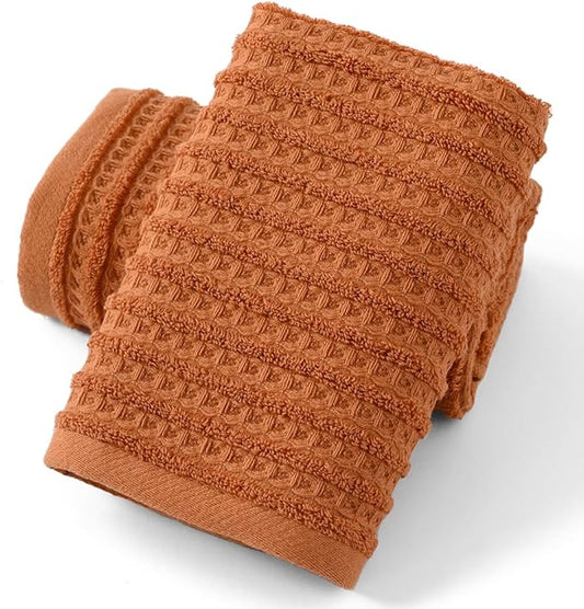 sense gnosis Waffle Hand Towel Striped Pattern Soft 100% Cotton Ultra Absorbent Hand Towels for Bathroom 13 x 29 Inch (Coral Orange, 2 Pieces)