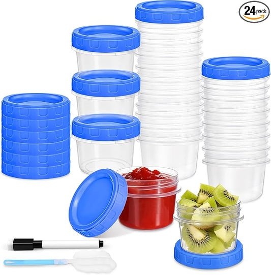 24 Pcs 2 oz Salad Dressing Container To Go Small Sauce Containers with Lids, Reusable Condiment Cups for Lunch Box, Airtight Freezer Storage Containers, Microwave & Dishwasher Safe