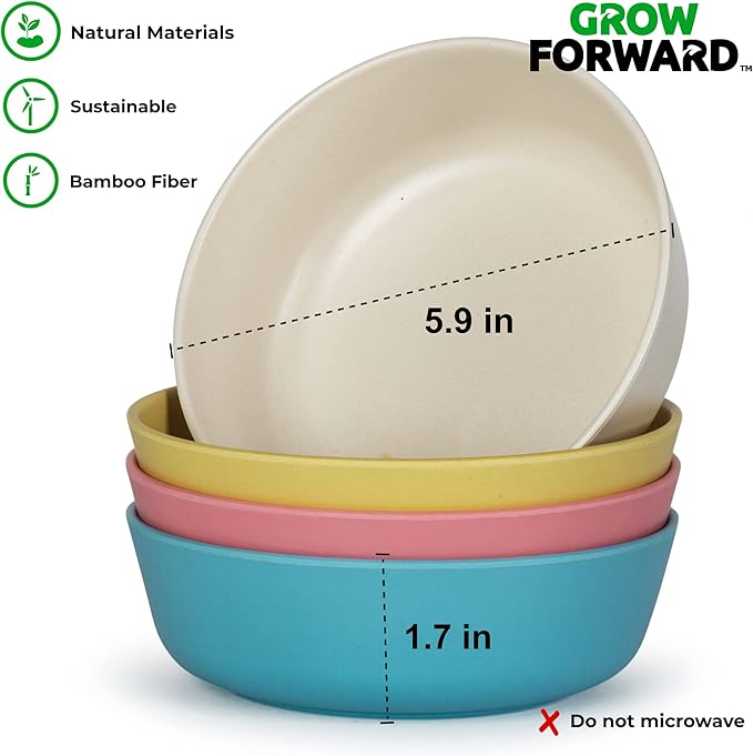 Grow Forward Bamboo Kids Plates and Bowls Sets - 8-Piece Dishwasher Safe Non Toxic Plates for Kids - Reusable Eco Friendly BPA Free Dishes Dinnerware Sets for Children - Paradise