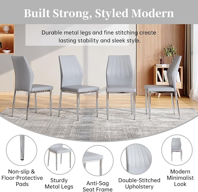 63" Modern Black Dining Table Set for 6 with Chairs, 7 Piece Rectangular Dining Room Table and 6 PU Leather Chairs, Kitchen Dining Set with Matte Wood Finish, Geometric Base, Easy Assembly