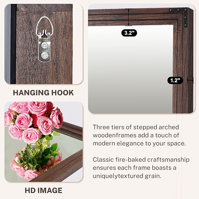 Full Length Mirror 30"x20" Solid Wood Frame Floor Standing Mirror, Hanging or Leaning Wall-Mounted for Living Room, Bedroom, Brown