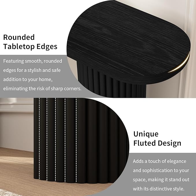 55" Fluted Console Table with Solid Wood Legs, Long Farmhouse Entryway Table with Rounded Corners, Morden Sofa Tables Behind Couch for Foyer, Entrance, Living Room, Hallway, Black