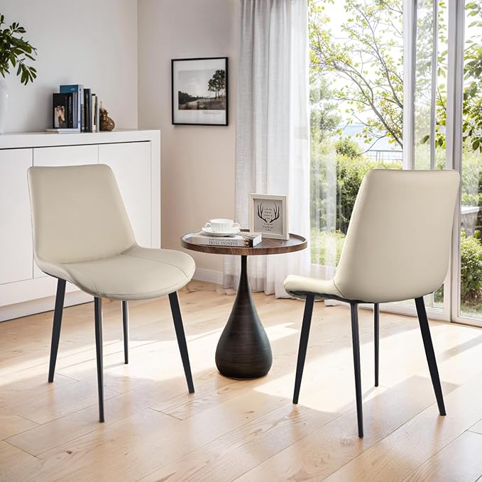 Dining Chairs, Modern PU Leather Dining Room Chair with Sturdy Metal Legs, Upholstered Seat Dinner Chairs Accent Side Chairs for Indoor Kitchen Living Room (Light Grey, Set of 6)