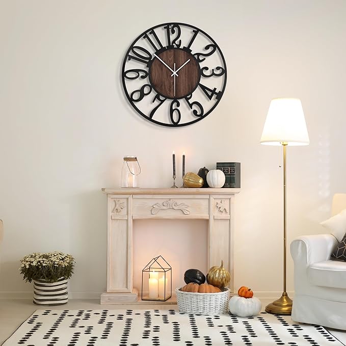 Large Wall Clock for Living Room Decor, 20 Inch Non Ticking Silent, Battery Operated Modern Vintage Oversized Wall Clock for Bedroom Kitchen