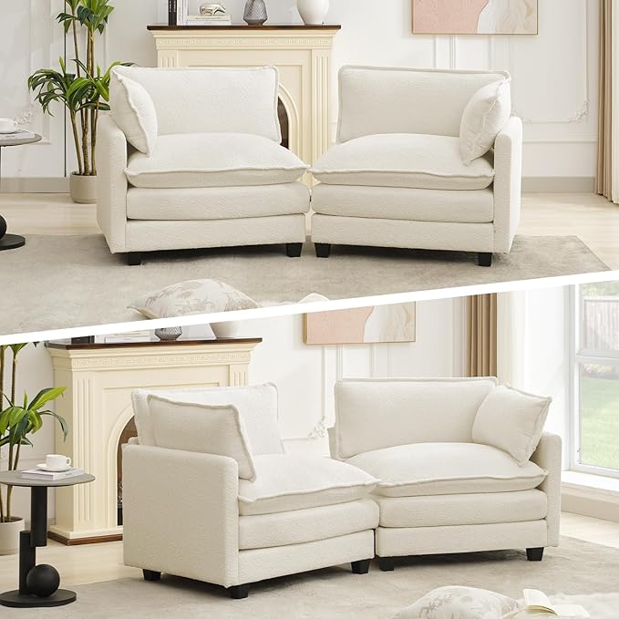 ROWHY Modular Loveseat Sectional Sofa, 78" Upholstered Loveseat, 2 Deep Seat Sofa Couch with 2 Throw Pillows for Small Space, Modern Comfy Cloud Couch for Living Room, Chenille, Beige
