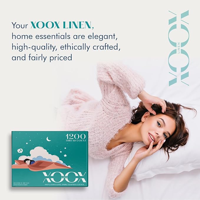 XOOX Linen 100% Egyptian Cotton Sheets California King Size - 1200 Thread Count Cal King Sheet Set Egyptian Cotton, 4 PC Luxury Bedsheet (Burgundy), Soft, Cooling, 17" Deep Pocket Bedsheet Set