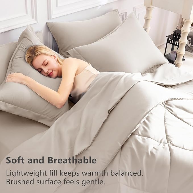 CozyLux King Size Comforter Set Linen - 7 Pieces Bed in a Bag King, Luxury Soft Bed Set for All Seasons, Bedding Set with Down Alternative Comforter, Sheets, Pillowcases & Shams