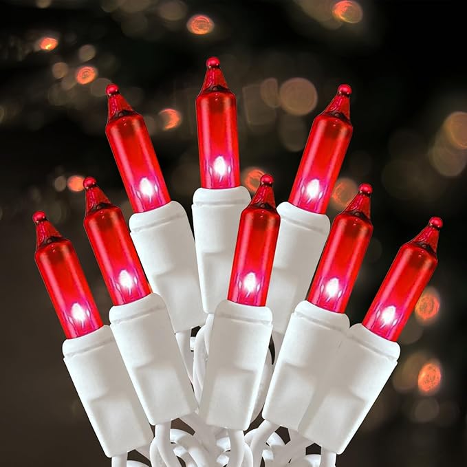 Christmas Lights 100 Count Red Christmas Tree String Lights with White Wire for Outdoor Indoor Christmas Decorations Wedding Decorations Valentines Day Decor,UL Certified (21feet)