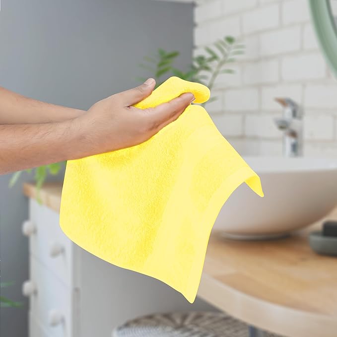 BOUTIQUO Ultra Soft Cotton 6 -Piece Hand Towel Set 16x24 Inch, Ideal for use in Bathroom, Kitchen, Gym, Spa & General Cleaning, Compact & Lightweight Multi Purpose Hand Towels - Lime Yellow