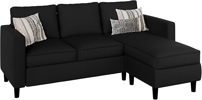 JAMFLY Sectional Sofa Couch Convertible L Shaped Sofas with Ottoman Small Sectional Couches for Living Room, 3 Seater Couch for Small Spaces, Black