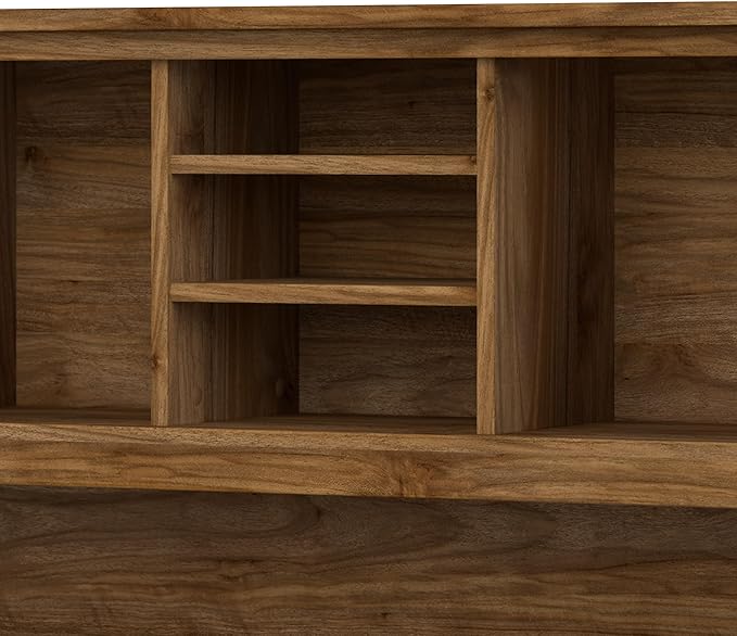 Bush Furniture Somerset L Shaped Desk with Hutch in Fresh Walnut | Corner Computer Table with Drawers, Cabinets and Pullout Keyboard/Laptop Tray for Home Office