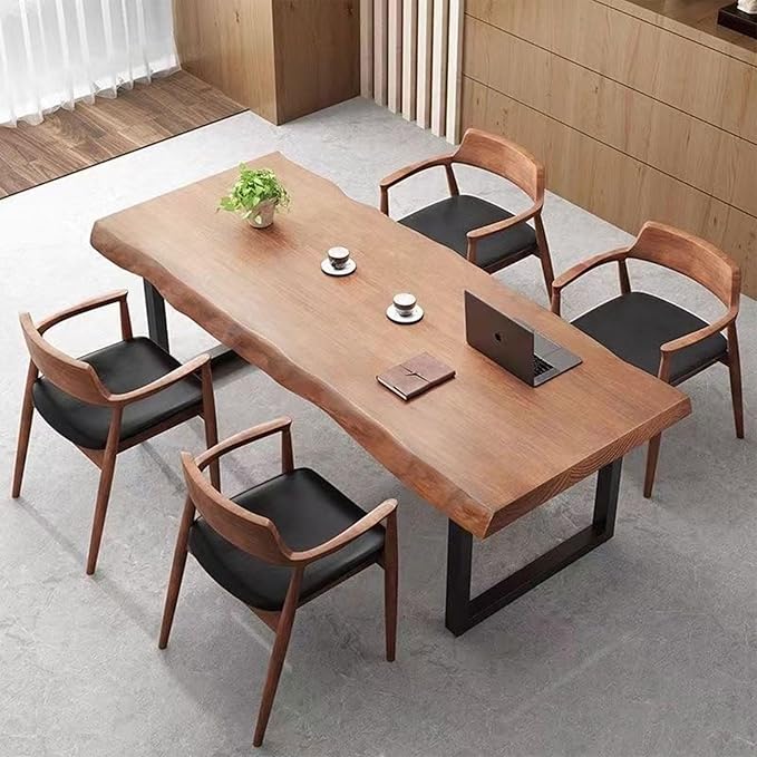 Stylish Solid Wood Office Desk with Sturdy Metal Base - Durable Multi-Size Executive Computer & Dining Table - Perfect for Home Office & Work Environments (Brown, 70.87in)