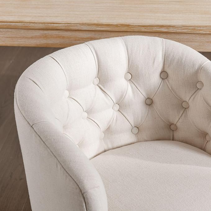DUOMAY Modern Tufted Dining Chairs Set of 4, Linen Upholstered Side Chair, Comfy Accent Barrel Chair with Wood Legs for Home Kitchen Dining Room Living Room Restaurant, White
