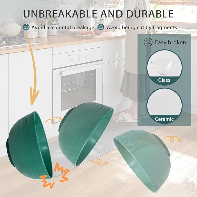 LIYH 24 Pcs Plastic Wheat Straw Dinnerware Set of 6 Plates and Bowls Set Reusable Plates Camping Plates Cups and Bowls Unbreakable Dinnerware Set（Green）