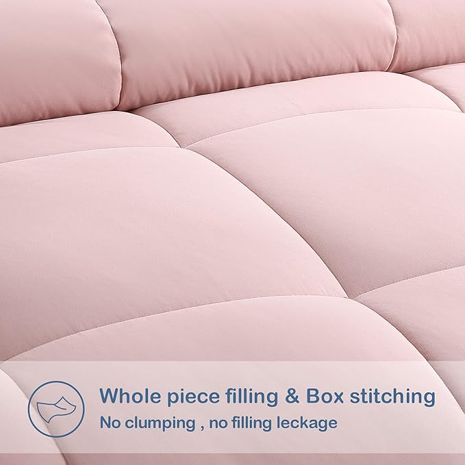 EASELAND King Size Down Alternative Comforter - Quilted Duvet Insert for All Seasons, Soft Lightweight with Corner Tabs, Summer Winter Warm Bedding, Pink 90x102 Inches