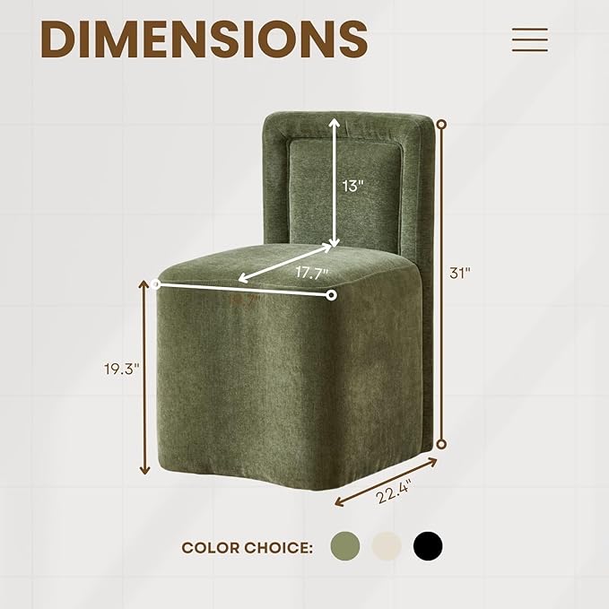 Green Upholstered Dining Chairs Set of 6, Armless Modern Chenille Dining Chairs with High Back, Kitchen Chair for Dining Room/Restaurant/Living Room
