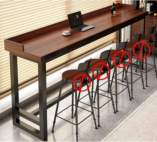 Solid Wood Rectangular Bar Table - Metal Frame Long Sofa Table for Kitchen, Dining Room, Coffee Shop & Home Bar No Chairs Dark Walnut(Single-Layer+Guard) 39.5×11.9×41"