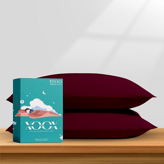 XOOX Linen 100% Egyptian Cotton Pillow Cases King Size Set of 2 - Luxury 1200 Thread Count Sateen Burgundy Pillow Covers, Soft & Breathable 5 Star Hotel-Quality Pillowcases, Fits King Size Pillows