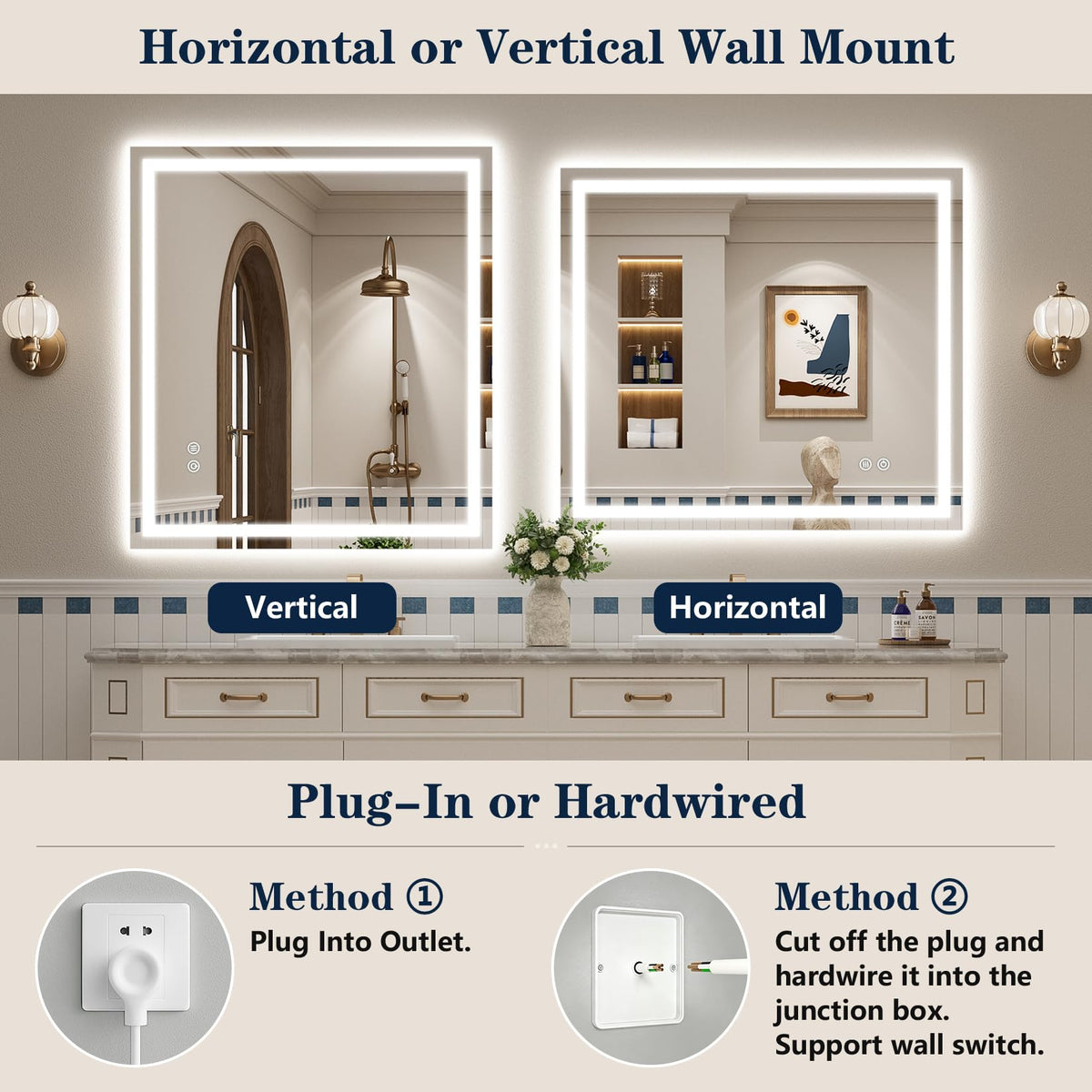VEEYLOS 42x36 Inch LED Bathroom Mirror with Lights, Backlit & Front Lit