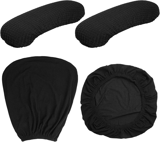 Tallew 4 Pcs Office Chair Covers Set Computer Universal Protective Stretchable Chair Seat Covers Desk Armrest Slipcovers Pads Office Cushion Backrest for Rotating (XL,Black)
