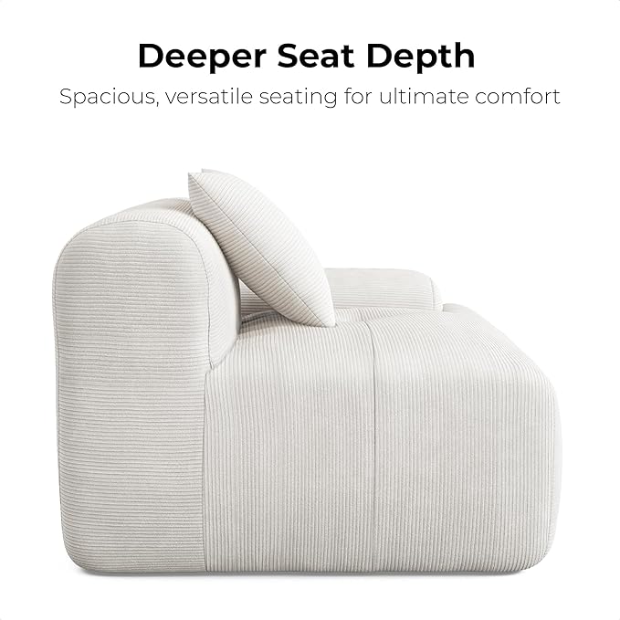 LIKIMIO 118" Modern L-Shaped Modular Sectional Sofa for Living Room, Oversized 3-Seater Cloud Boneless Couch with Deep Seat and Movable Ottoman, Corduroy Upholstery, No Assembly