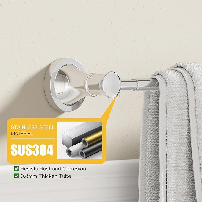 BESy Adjustable Bronze 16 to 28 Inch Bath Towel Bar Rack for Bathroom Towel Holder, Wall Mounted Towel Bar Rod Hanger Bathroom Hardware Accessories Hotel Style, Stainless Steel, Polished Chrome