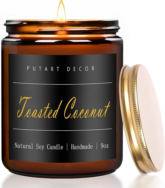 Toasted Coconut Candles for Home Scented, Natural Soy Aromatherapy Non Toxic Candles with Long Lasting Fragrance & Clean Burn, Luxury Jar Candle Gift for Women, Men, Home Decoration 9oz