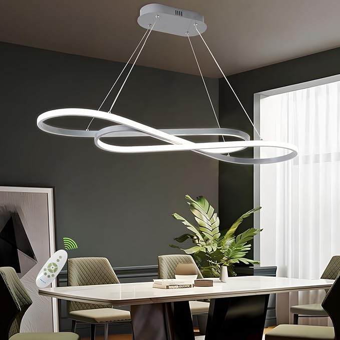 Modern LED Chandelier Dining Room Pendant Light Dimmable Creative Chandelier Remote Control Color/Brightness 3000-6000K Adjustable Hanging Lamp for Bedroom Living Room Kitchen (Silver)