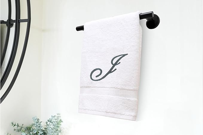White Monogrammed Hand Towels for Bathroom - Luxury Hotel Quality Personalized Initial Embroidered Towel for Powder Room, Spa - GOTS Organic Certified - Set of 2 Dark Gray Letter J