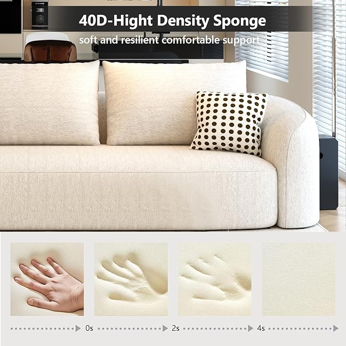 111" Modular Sectional Couches Luxury Modern Curved Back Sofa,Minimalist Comfy L-Shape Boneless Cloud Couch for Living Room Apartment,(Left Facing Chaise,White)