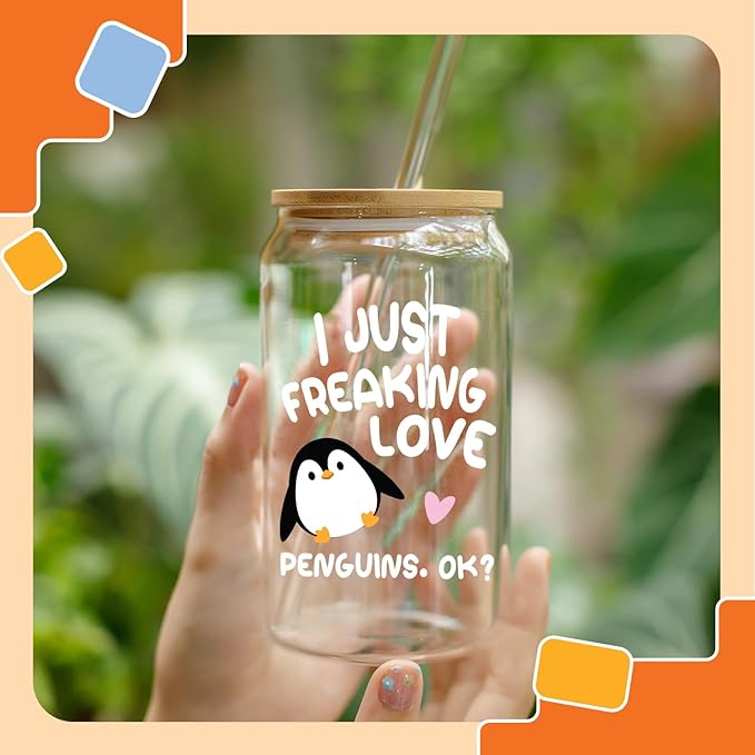 NewEleven Penguin Christmas Gifts For Women - Penguin Stuff For Pengy Lovers - Cute Funny Christmas Gift, Gift For Women, Best Friend, Sister, Daughter, Coworker - 16 Oz Coffee Glass
