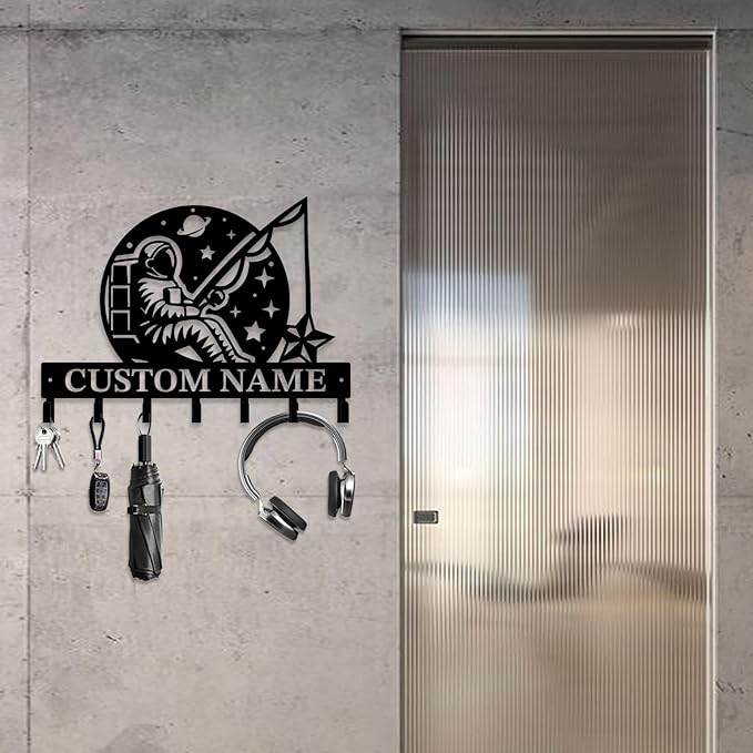 Personalized Custom Astronaut UFO Metal Wall Keys Hooks,Clothes Hooks Astronaut Art coat racks,door holder,Black Astronaut decorations for home,Entrance doors,Hallway, Bedroom,Keys,Hats (Style E)