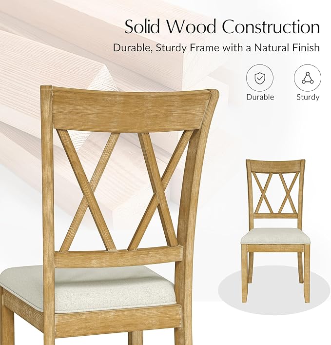 Wood Dining Chairs Set of 4, Modern Farmhouse Kitchen Dining Room Chair, Upholstered Dinner Chair with Back Wood Legs for Restaura, Cofe and Hotel Natural