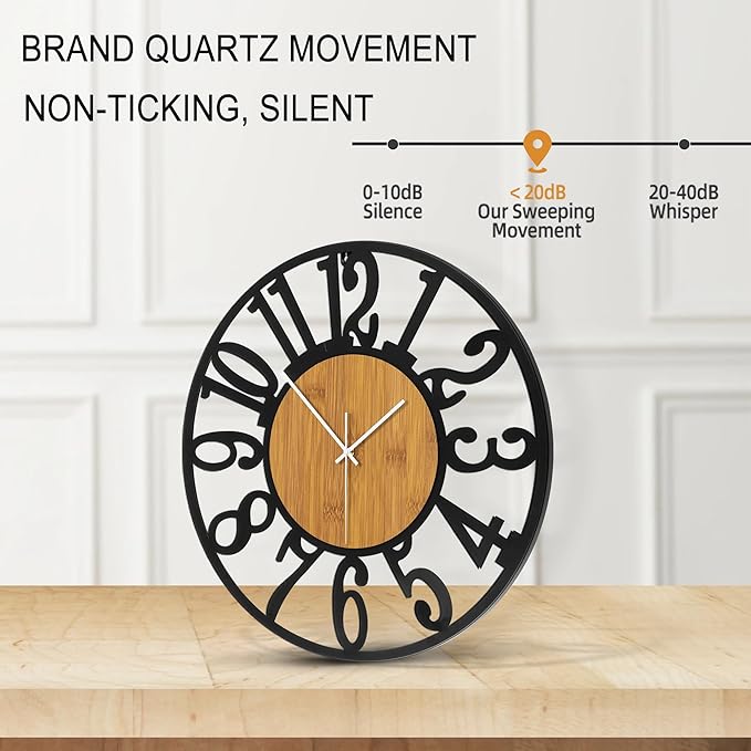 Large Wall Clock for Living Room Decor, 24 Inch Non Ticking Silent, Battery Operated Modern Vintage Oversized Wall Clock for Bedroom Kitchen