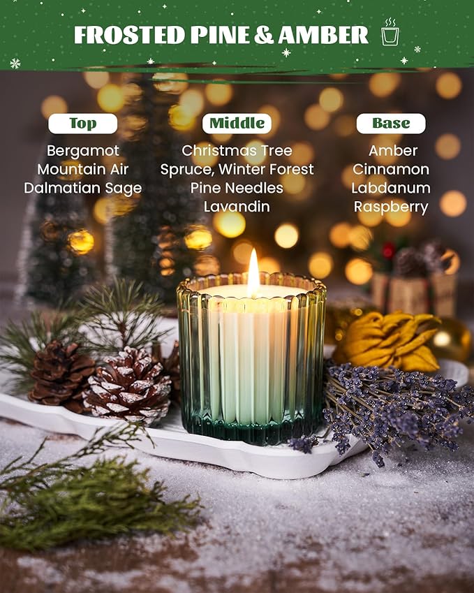 M&SENSE Frosted Pine Amber Scented Candles, 9.2 Oz 60 Hours Burning Time Soy Candle, Christmas Fall Gifts for Home Decor, Up to, Natural Soy Wax Relaxing Aromatherapy Candle