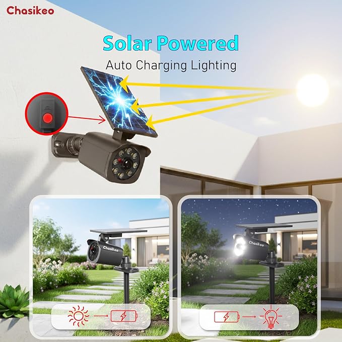 Chaiskeo 2 Pack Solar Motion Lights Outdoor, Solar Spot Lights with Motion Sensor, IP67 Waterproof Solar Powered Security Lights, LED Spotlight for Garden, Yard, Pathway, Fence, Driveway