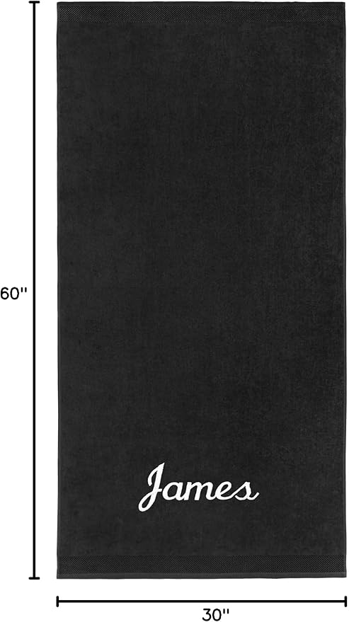 Kaufman - Personalized Velour Beach and Pool Towel 100% Cotton 30in X 60in Solid Color Bath Towel Embroidered (Black)