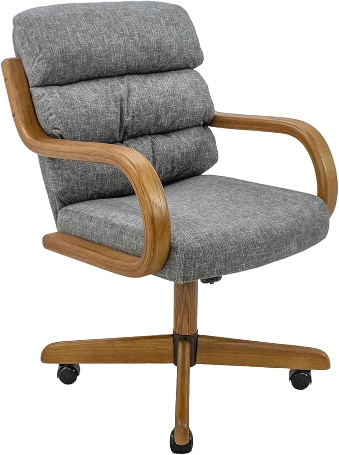 Chromcraft Douglas Set of 1 Casual Dining Chairs Classic Swivel Tilt Dinning Chairs with Casters, Wooden Arm Metal Pedestal Base Chairs with Rolling Wheels for Kitchen & Dining Room