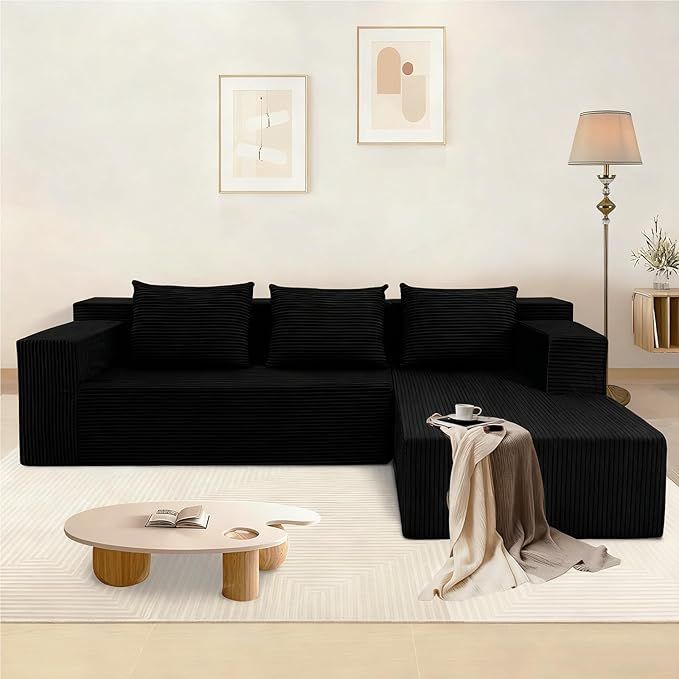 ANONER 103" Sectional Cloud Couch with L-Shape Chaise, Modular Sofa with Deep Seat, Free Combination Cloud Couches for Modern Minimalist Living Room Apartment, No Assembly Required, Black
